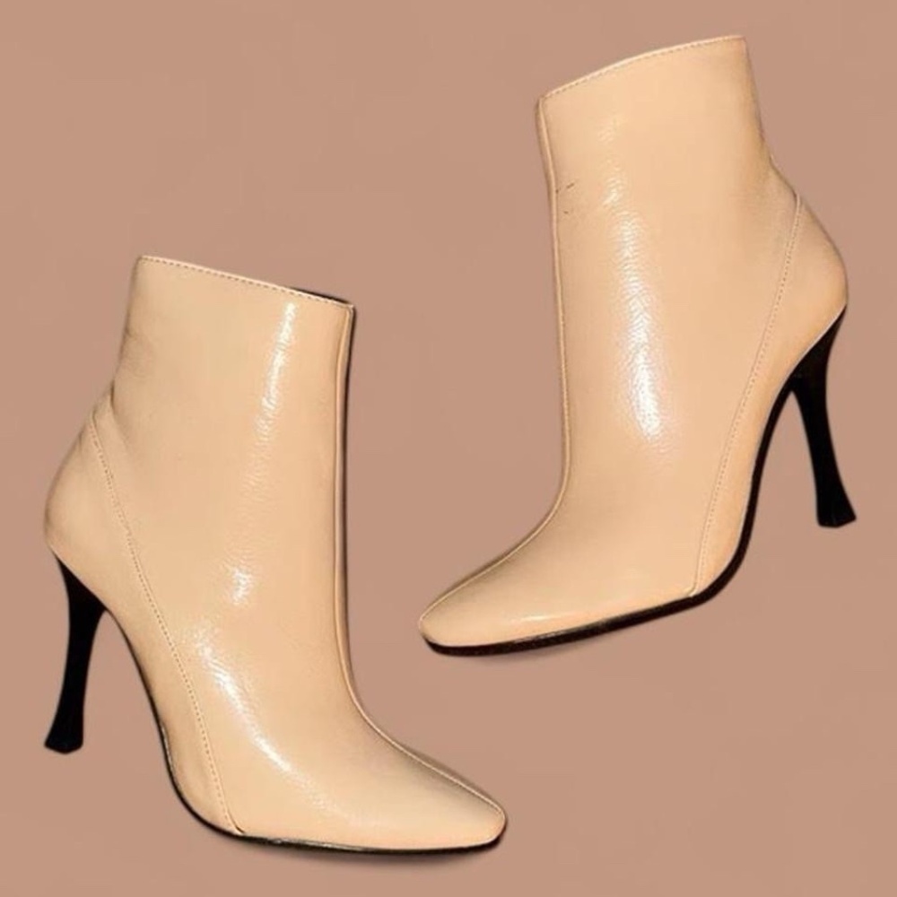nude faux patent leather ankle booties size 6.5